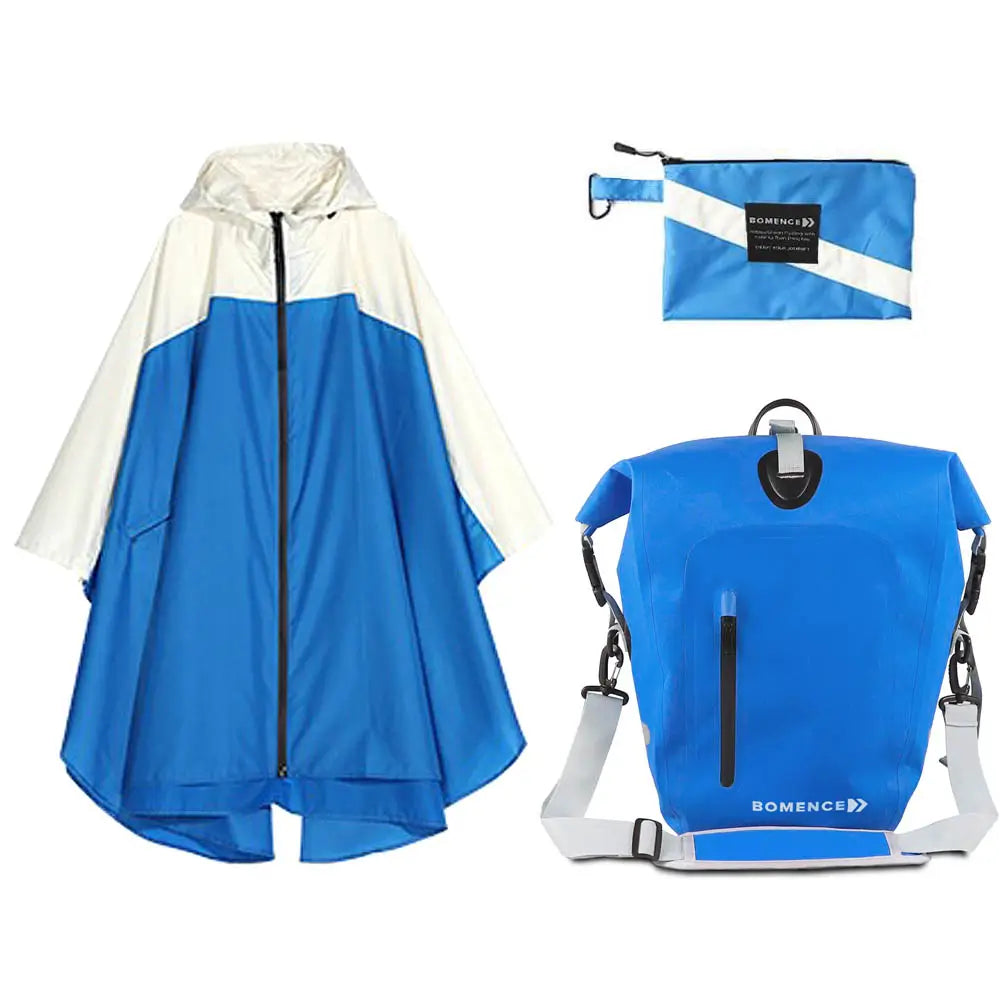 fahrradtaschen regenfest Blaue Fahrradtasche und Regenponcho Bundle – Bomence