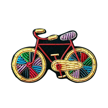 Fahrradgeschenk: Brosche Fahrrad & Herz aus indischer Seide – Bomence