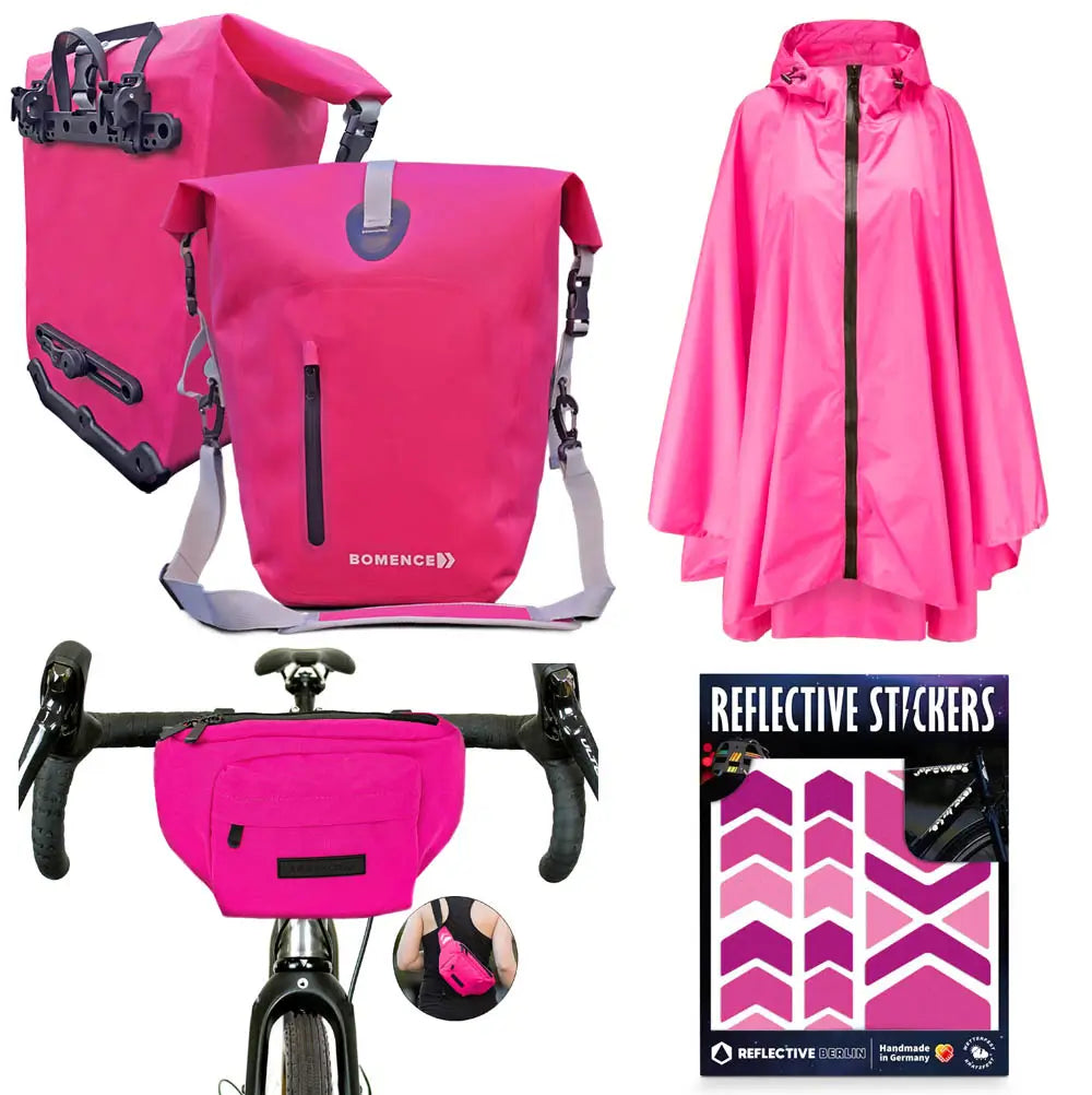 Fahrradtaschen & Regenponcho - pink Pioneer Bundle