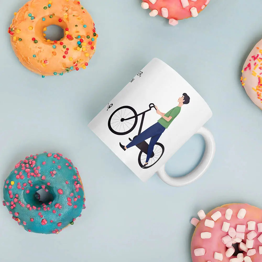 Tasse mit Fahrradmotiv und Spruch