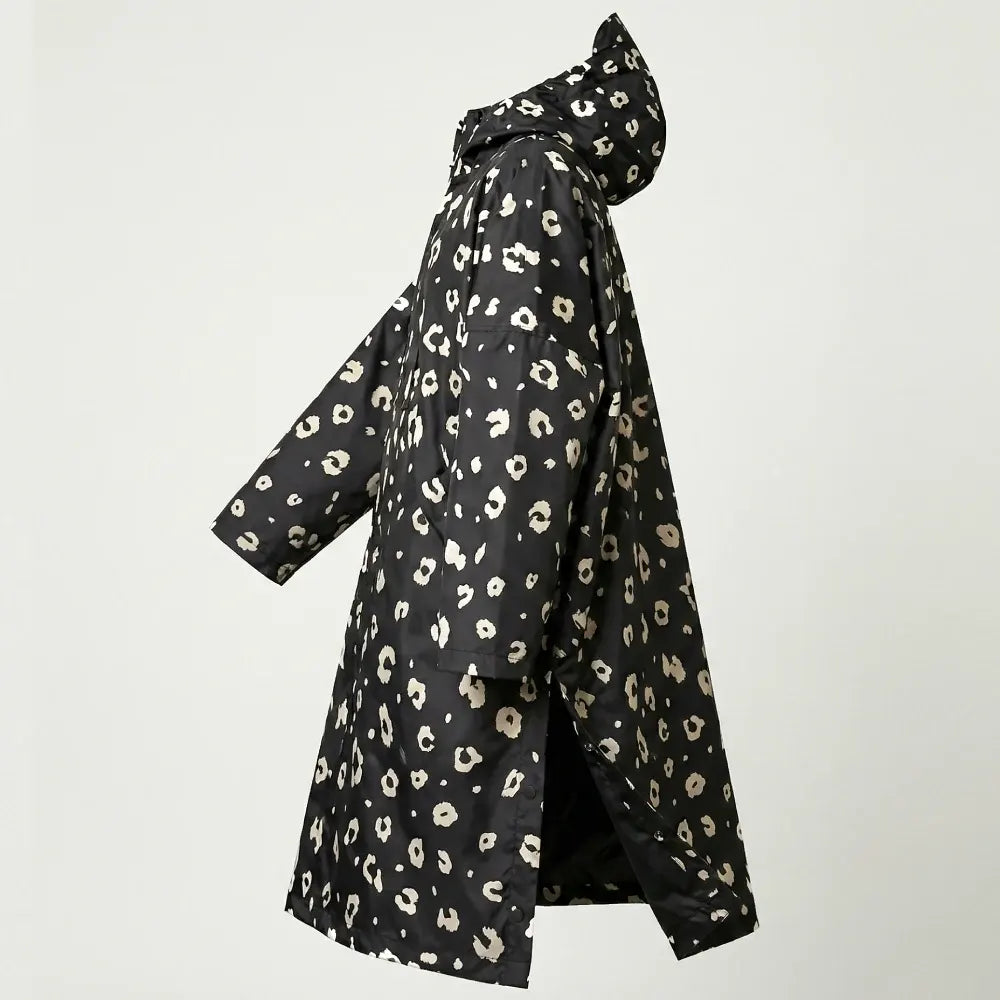 Leoparden Muster Regenjacke lang für Damen mit großer Kapuze für Helm darunter