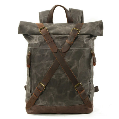 Rolltop Canvas Rucksack mit Leder "Hybrid"