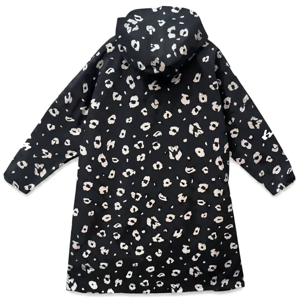 Regenponcho mit Ärmeln und großer Kapuze schwarz weiß reflektierend lang