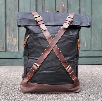 Rolltop Canvas Rucksack mit Leder "Hybrid"