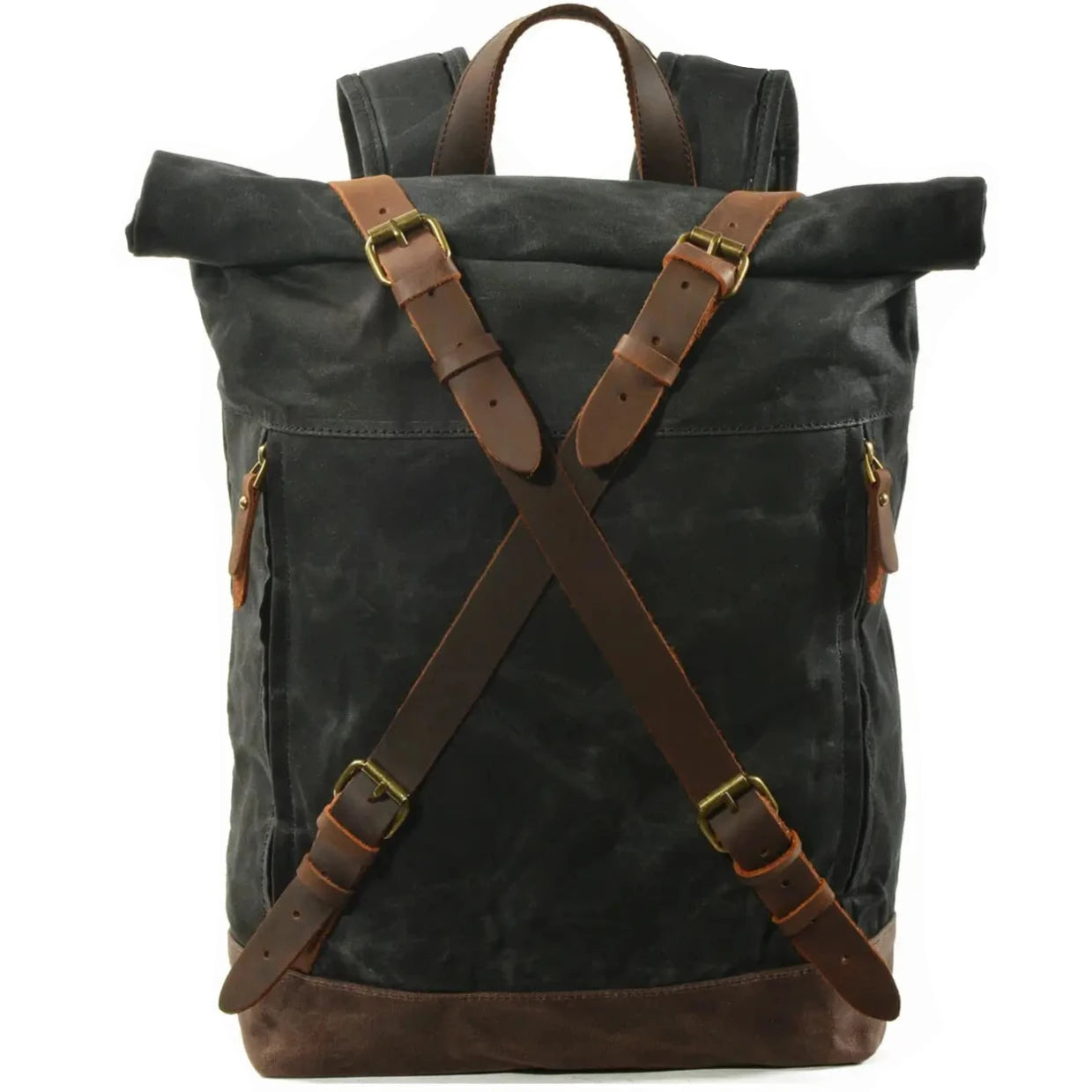 Rolltop Canvas Rucksack mit Leder "Hybrid"