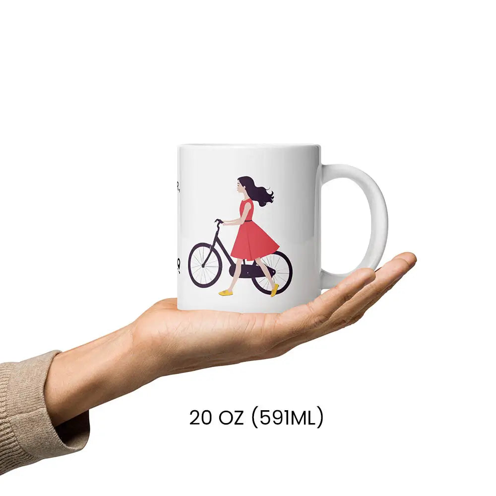 Tasse mit Fahrradmotiv und Spruch