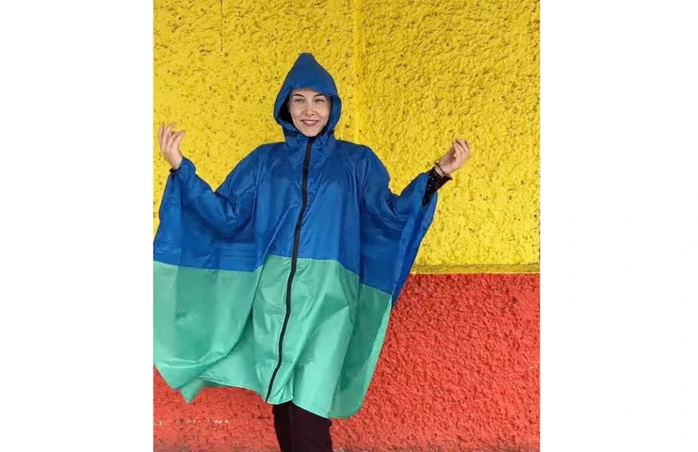 Blau Türkiser Regenponcho mit Reißverschluss für Damen und Fahrrad
