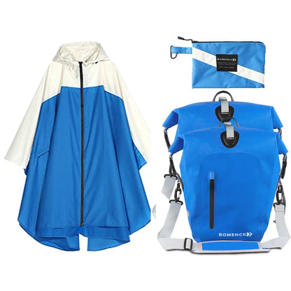 Blue bike bag and rain poncho bundle