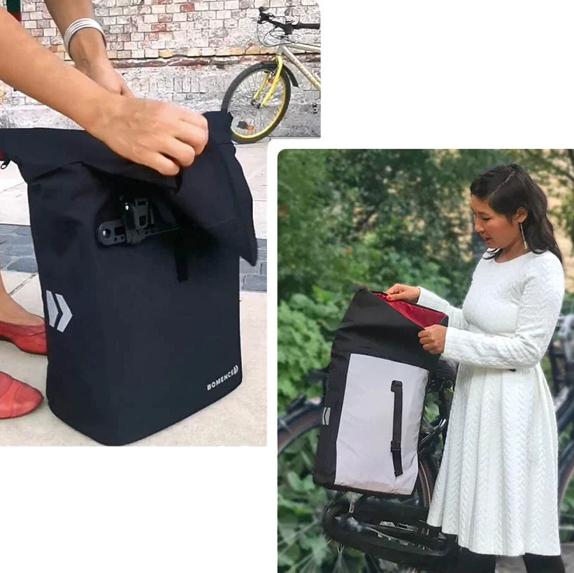 Moderner Fahrradtaschen-Rucksack von Bomence mit großem Laptopfach und Organizer-System – ideal für den Weg ins Büro und den sicheren Transport von Elektronik.