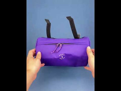 lila Lenkertasche rund Zylinder groß fürs Fahrrad vorne