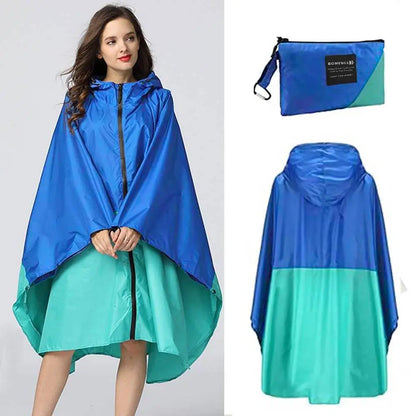 Regenponcho Damen blau türkis, mit Tasche, mit Kapuze, Schlaufen, Fahrrad fahren, Outdoor, Regen, Regenschauer, Regenschutz, Regencape, Damencape Rad, Reißverschluss